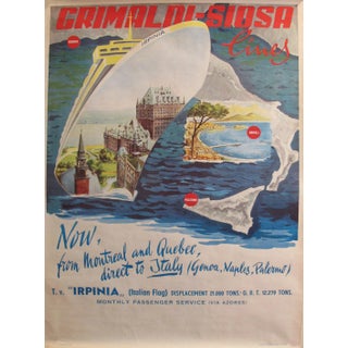 1960's Original Vintage Italian Grimaldi Siosa Lines + Rosanna Schiaffino Poster - "Now, From Montreal and Quebec, Direct to Italy" For Sale