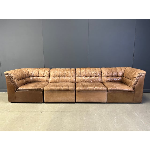 Vintage Brown Leather Modular Sofa from Laauser, 1960s, Set of 4 For Sale - Image 13 of 13