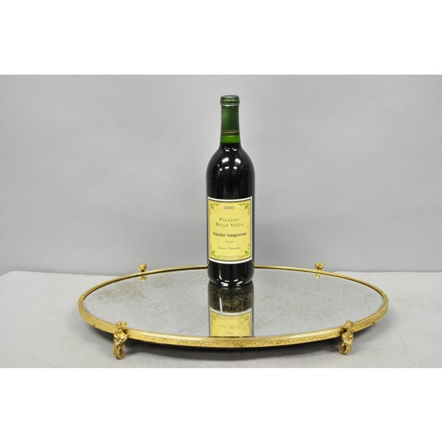 Hollywood Regency Vintage Hollywood Regency Gold Maiden Bust Oval Beveled Glass Mirror Vanity Tray For Sale - Image 3 of 13