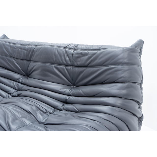 Togo Set in Grey Leather by Michel Ducaroy for Ligne Roset, 1990s, Set of 2 For Sale - Image 13 of 15