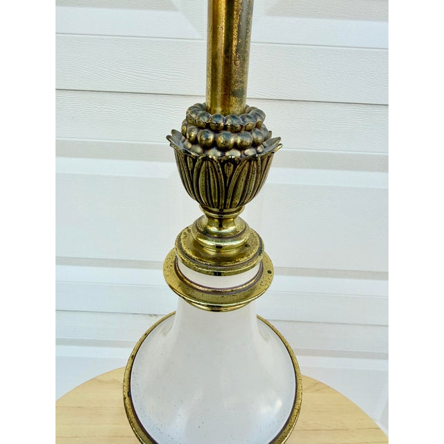 Vintage Brass and Glazed Metal Mid Century Lamp For Sale - Image 11 of 11