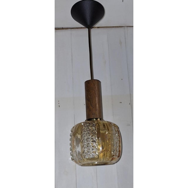 Vintage Pendant Lamp with Tinted Glass Shade on an Oak Mount, 1980s For Sale - Image 6 of 7