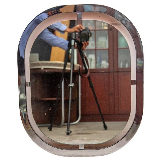Vintage rectangular mirror with a chromed metal frame, Belgo Chrome, circa 1970, in very good original condition. This...