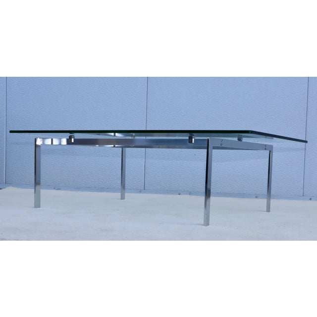 1970's Minimalist Stainless Steel Coffee table With Floating Glass Top For Sale - Image 12 of 12