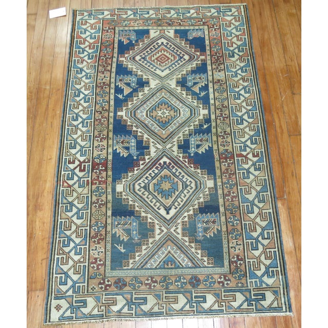 Early 20th Century Early 20th Century Blue Geometric Kazak Rug For Sale - Image 5 of 6
