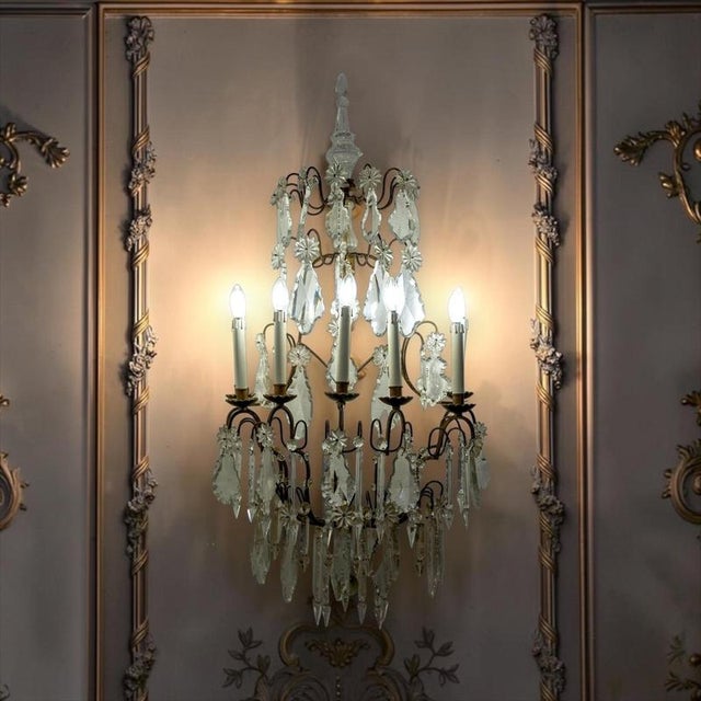 French Seven Branch Cut-Crystal Wall Lights, 1860, Set of 2 For Sale - Image 4 of 13