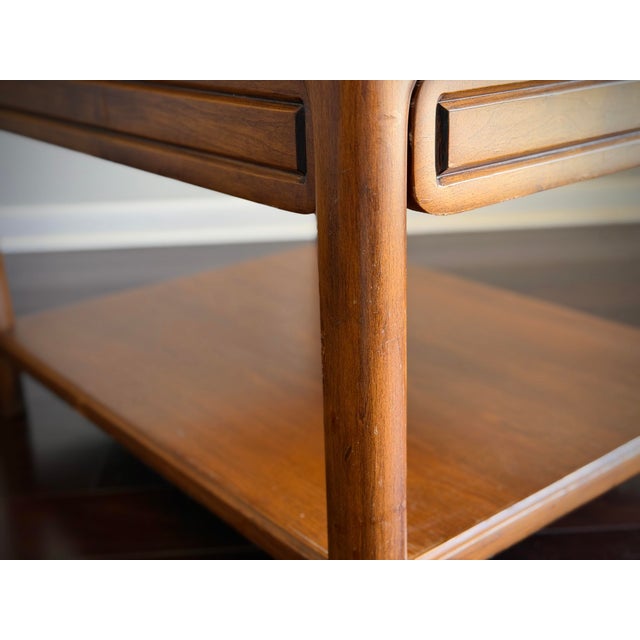 Midcentury Modern MCM Vintage Asian Modern Teak Finish End Table Side Table Nightstand With Drawer in the Style of Mastercraft & Century Furniture For Sale - Image 12 of 12