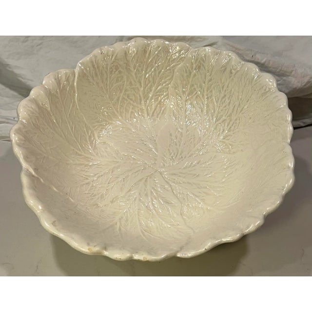 Mid-Century Modern Vintage Trompe-l'Oeil White Cabbage Leaf Bowl by California Pottery For Sale - Image 3 of 11