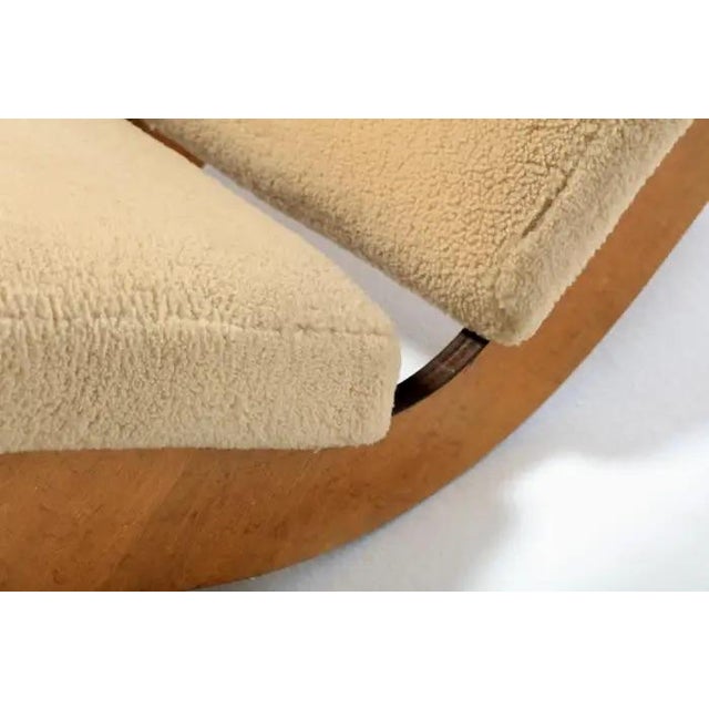 Sculptural Walnut Rocking Chaise Lounge in Soft Butterscotch Shearling C. 1980 For Sale - Image 9 of 12