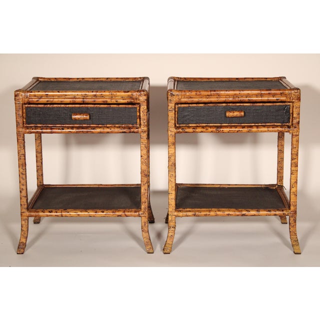 Traditional Pair of Aesthetic Movement Style Rattan, Metal and Canvas Side Tables For Sale - Image 3 of 13
