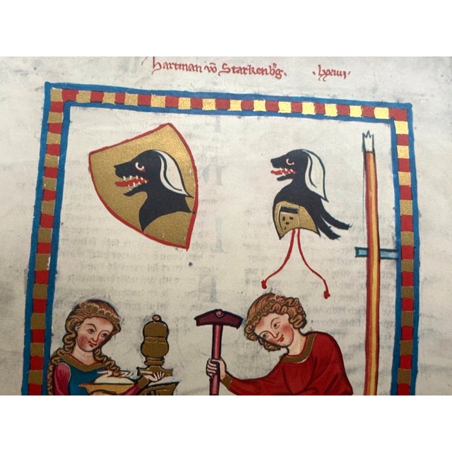 Gothic Vintage Print from 14th c. Codex Manesse in 14x18 Mat "Hartmann von Starkenberg" For Sale - Image 3 of 4