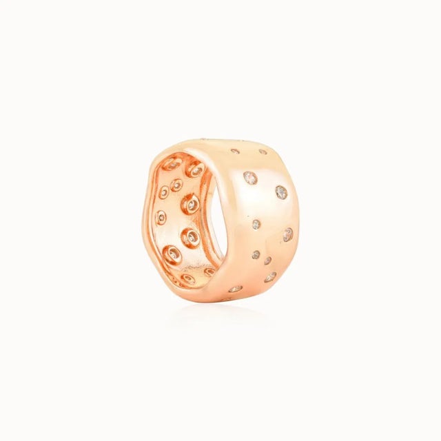 Metal 925 Solid Silver Cigar Band in Scattered Cubic Zircon Rose Gold Finish- Size 8.25 For Sale - Image 7 of 9