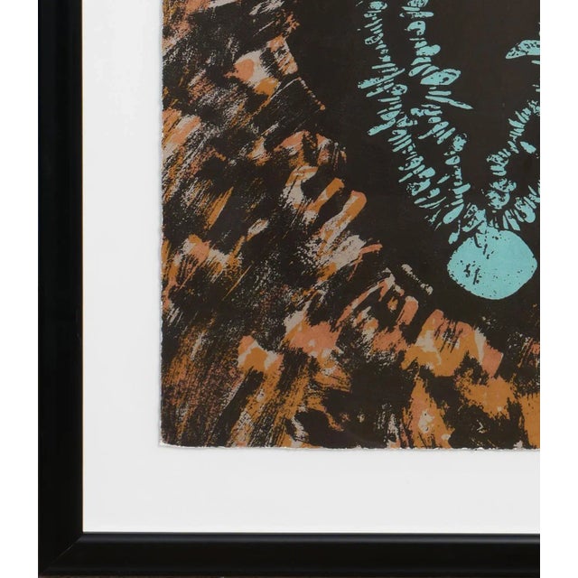 1980s 1981 Teal, Brown and White Toned Modernist Figurative Print of a Native Elder by Amado Maurilio Pena For Sale - Image 5 of 10