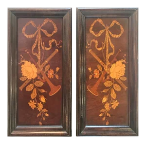 19th Century Inlaid Wood Framed Panels