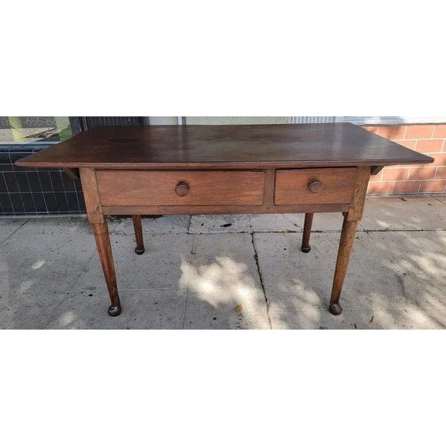 Rustic 18thc Walnut Tavern Table With Drawers For Sale - Image 3 of 12
