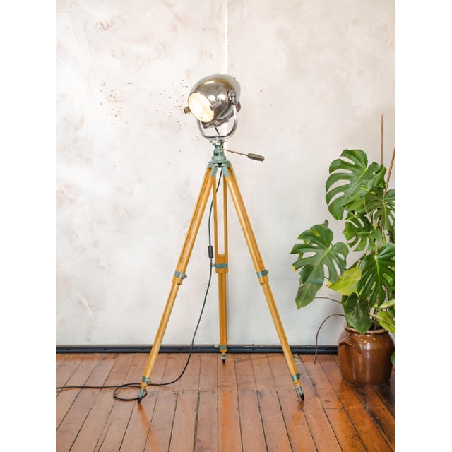 Electric Patt 123 Theater Spotlight Floor Lamp on Wooden Berlebach Tripod from Strand, 1950s For Sale - Image 10 of 18