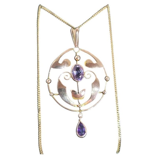 Art Nouveau 9ct Yellow Gold Amethyst Openwork Pendant, 1900 For Sale - Image 18 of 18