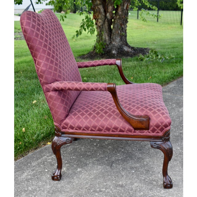 Wood Vtg. Centruy Chippendale Style Mahogany Library Arm Chair W/Claw Foot For Sale - Image 7 of 12