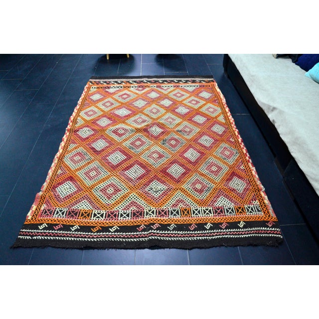 1960s Tribal Turkish Kilim Rug For Sale - Image 4 of 11