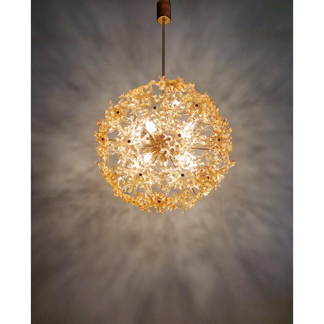 German Sputnik Chandelier in Brass and Amber Murano Glass from Sische, 1960 For Sale - Image 16 of 18
