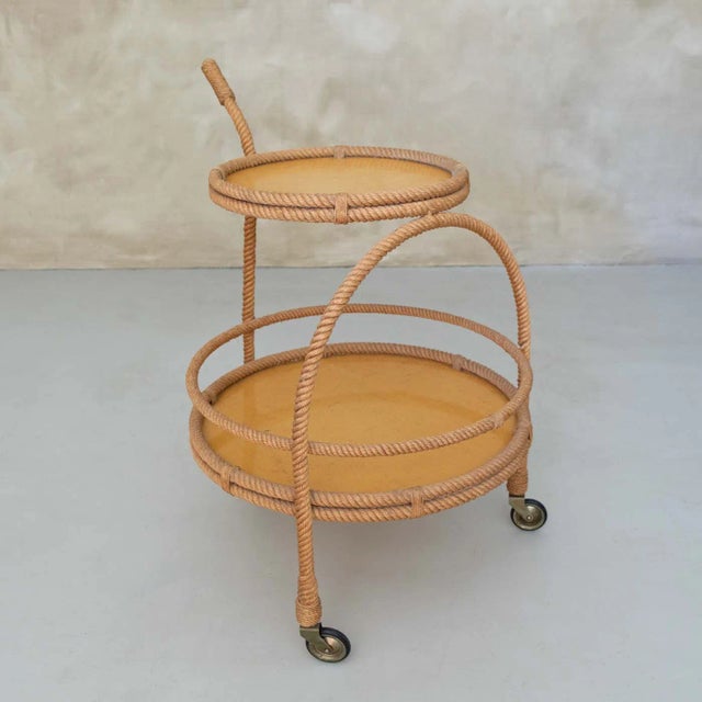 1960s French Rope Bar Cart by Audoux-Minet, Attributed For Sale - Image 9 of 9