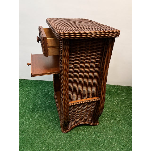1990s Vintage MCM Wicker Side Table With Drawer For Sale - Image 5 of 5