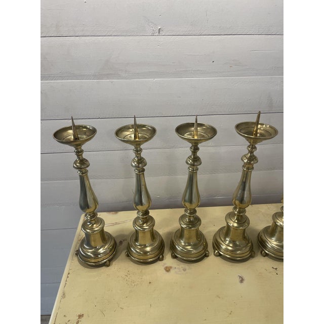 Antique Candlesticks in Brass, 1850, Set of 7 For Sale - Image 4 of 10