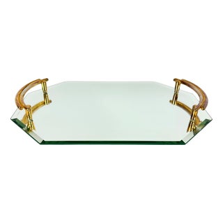 Art Deco Style Gold-Plated Mirrored Glass Serving Tray from Gilde, 1950s For Sale