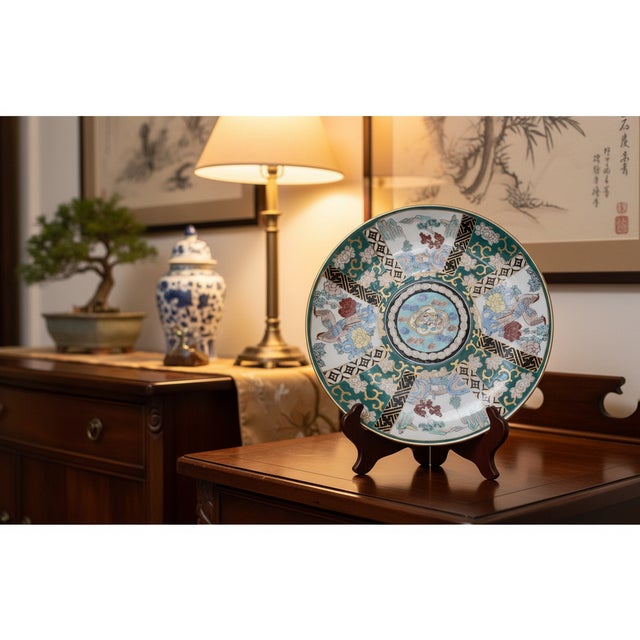 Vintage 11" Hand-Painted "Gold Imari" Japanese Porcelain Charger – Dragon & Landscapes For Sale - Image 11 of 11