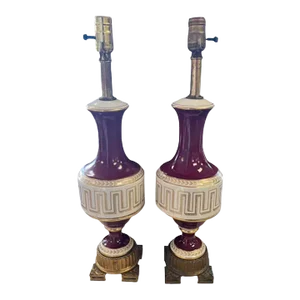Vintage 1950s Egyptian Revival Porcelain Lamps a Pair