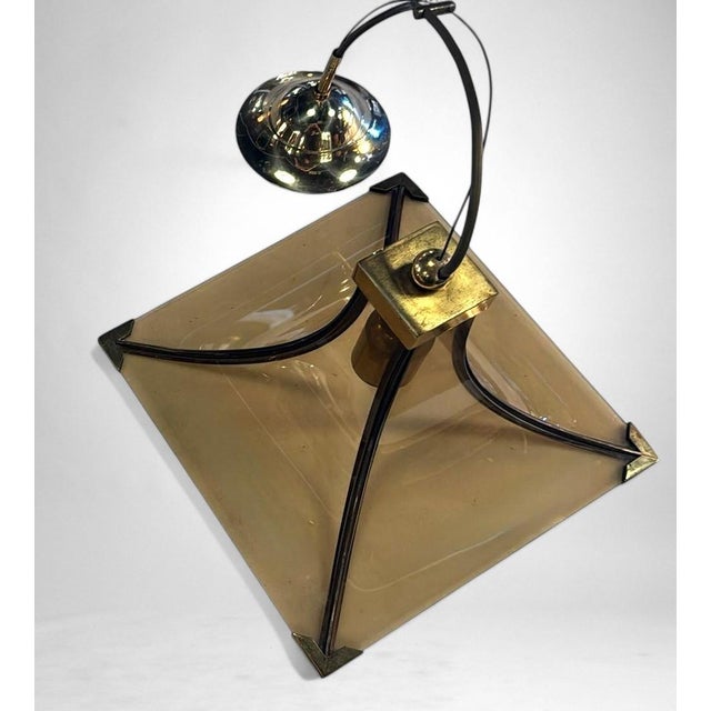 Vintage Italian Pair of Smoked Crystal and Brass Italian Chandeliers For Sale - Image 10 of 18