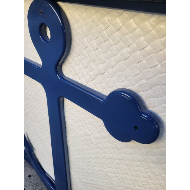 Navy Blue Vintage Customized One of a Kind Coastal Nautical Navy White Anchor Dry Bar For Sale - Image 8 of 11