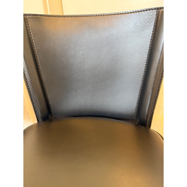 Late 20th Century Italian Frag Black Leather Countertop Stools, Set of 3 For Sale - Image 11 of 13