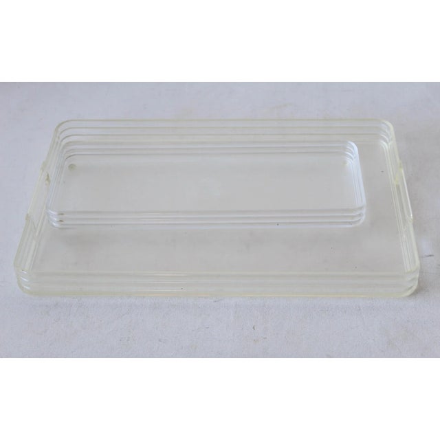 Sally Designs Art Deco Modern Lucite Acrylic Glass Rectangular Tray-a pair In very good vintage condition, no serious...