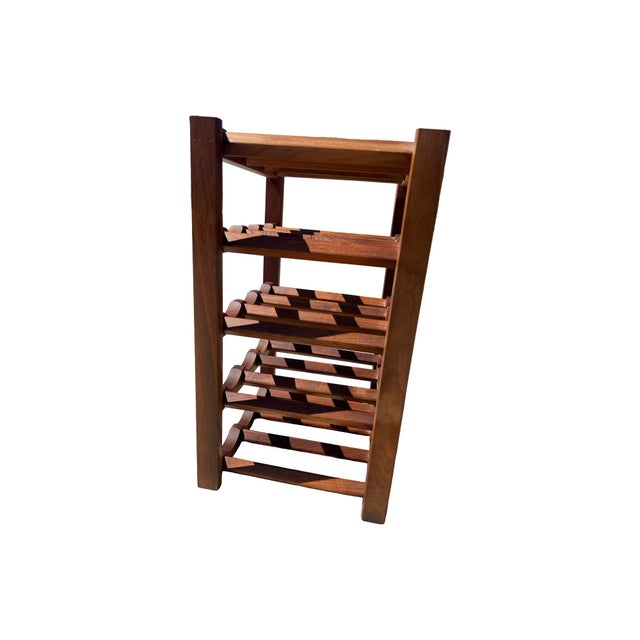 We have for your consideration a very gorgeous vintage mid century modern wine rack. Wine rack consists of solid walnut...
