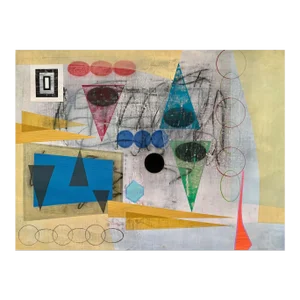 Contemporary Abstract Mixed Media on Paper Painting "Ascension (Blue)" by Michael Barringer
