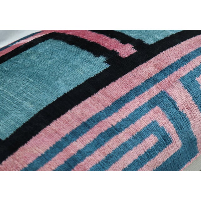 2020s Contemporary Turquoise Pink Handmade Velvet Throw Pillow & Down Insert For Sale - Image 5 of 8