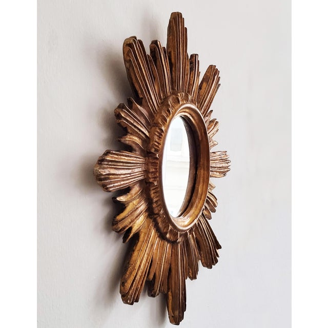 Mid-Century Modern Giltwood Sunburst Mirror, 1960s For Sale - Image 4 of 9