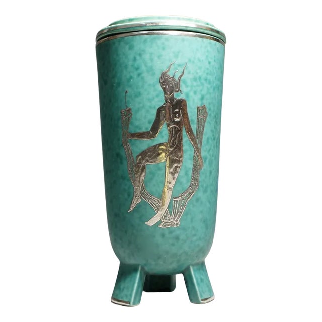 Neo-Classical Lidded Stoneware Vase with Silver Decor by Wilhelm Kåge for Gustavsberg, Sweden, 1930s, Set of 2 For Sale