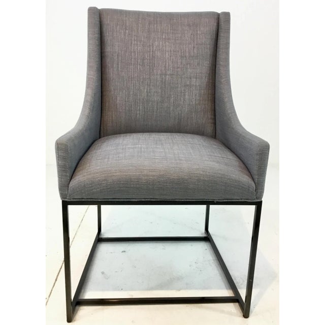 Contemporary Organic Modern Caracole Prototype Gray Linen Blend Dining Chairs Set of Five For Sale - Image 3 of 8