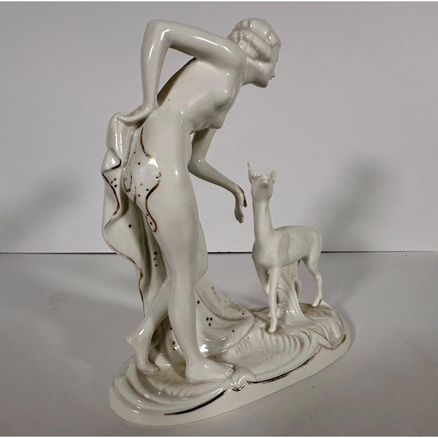 Fraureuth Porcelain Figurine Nude Maiden with Fawn For Sale - Image 6 of 10