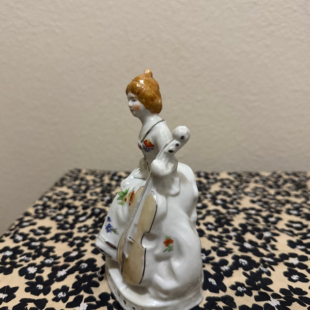 Figurative Vintage Japanese Porcelain Victorian Lady Figurine Playing Cello, 'Melody in Motion' Style, 1980s For Sale - Image 3 of 11