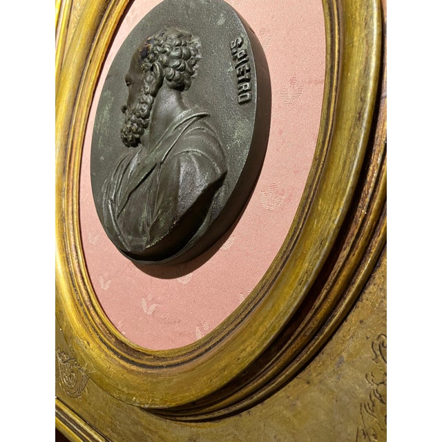 Gesso Medallions of Saints Peter and Paul in Gilded Oval Frames with Silk Panels, 1890s For Sale - Image 15 of 18