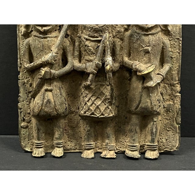 African Vintage African Tribal Art Benin Bronze Plaque For Sale - Image 3 of 10