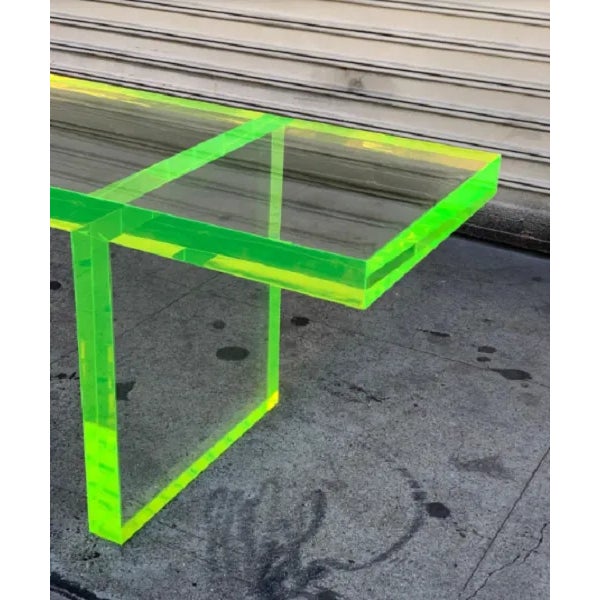 Neon Green and Transparent Acrylic Bench Table For Sale - Image 6 of 8