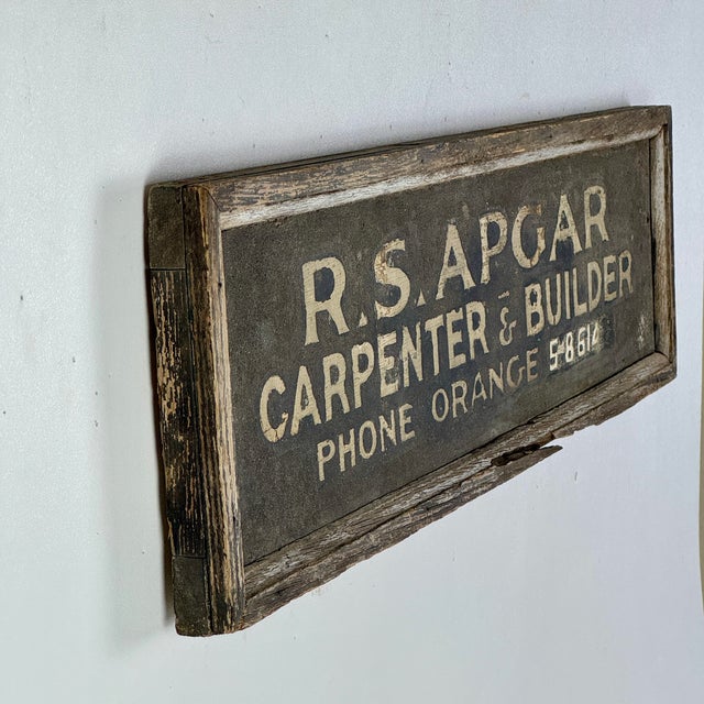 American Vintage Hand Painted Metal/Wood "Carpenter & Builder" Trade Sign, Circa 1920 For Sale - Image 3 of 11