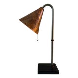 1990s Art Deco Revival Hammered Copper and Welded Iron Lamp For Sale