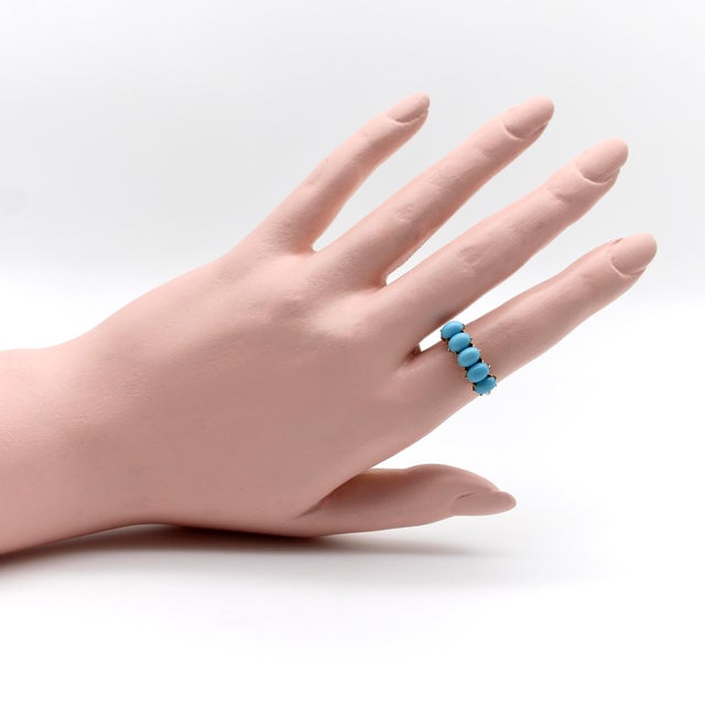 Late 19th Century Victorian 10k Gold Five-Stone Turquoise Ring, Size 7.5 For Sale - Image 9 of 9