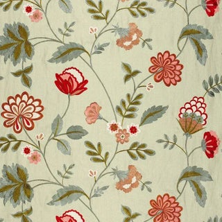 Schumacher Palampore Embroidery Fabric in Celadon For Sale