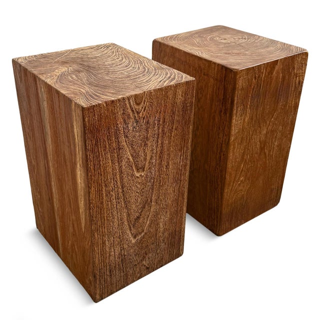 Rustic Modern Solid Teak Block Vintage End / Side Table For Sale - Image 9 of 10